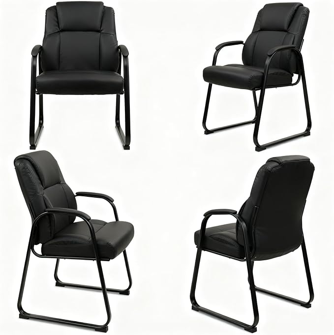 CLATINA Big Tall 500 LBS Wide Guest Chair Heavy Duty, Leather Side Reception Chairs with Sled Base and Armrest, Executive Office Desk Chair No Wheels for Meeting Conference Waiting Room Home, 6 Pack