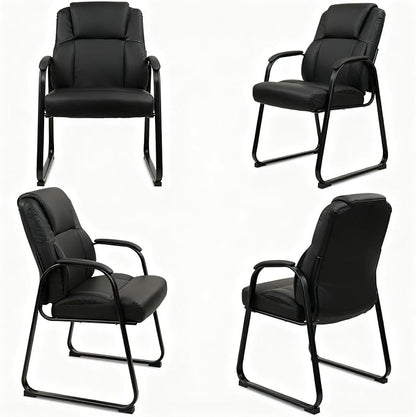 CLATINA Big Tall 500 LBS Wide Guest Chair Heavy Duty, Leather Side Reception Chairs with Sled Base and Armrest, Executive Office Desk Chair No Wheels for Meeting Conference Waiting Room Home, 6 Pack