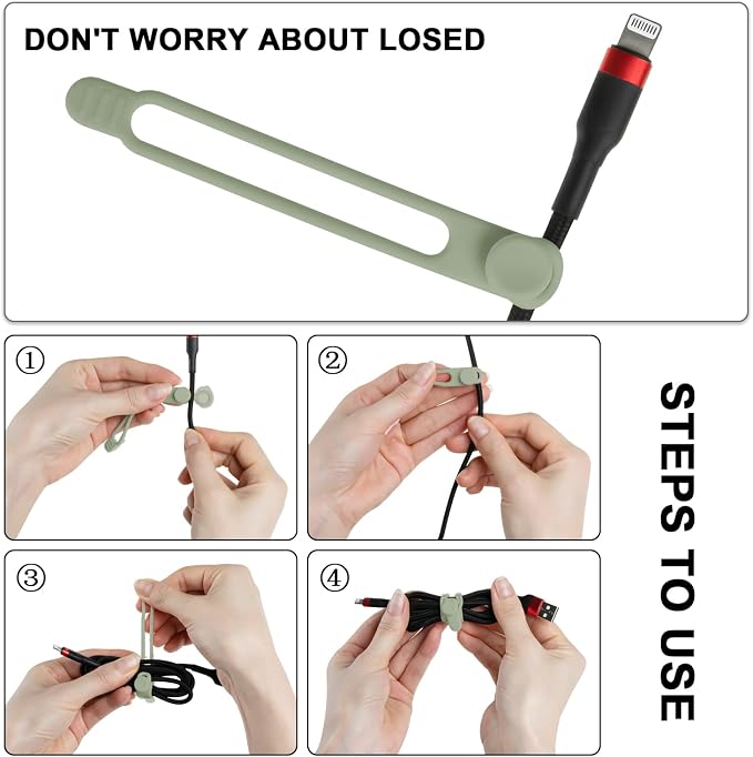 16Pcs Silicone Cable Ties Cord Organizer for Bundling Earphone, Phone Charger, Computer Cords, Reusable Wire Cable Management in Home,Office,Kitchen,School,Travel (Green)