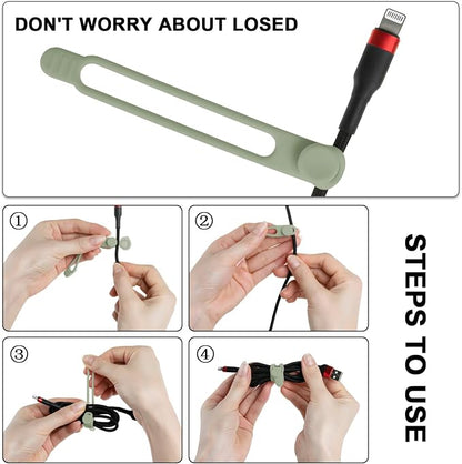 16Pcs Silicone Cable Ties Cord Organizer for Bundling Earphone, Phone Charger, Computer Cords, Reusable Wire Cable Management in Home,Office,Kitchen,School,Travel (Green)