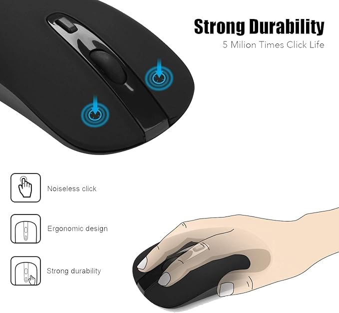 cimetech Type C Mouse, USB C Slim Wireless Mice Less Noise for MacBook Air/Pro, 2.4G Cordless Computer Mice with 3 Adjustable DPI for Mac, Laptop, Desktop, PC (Type-C Black)