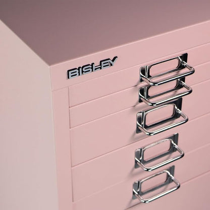 Bisley 8-Drawer Steel MultiDrawer Cabinet - Palest Pink | Chrome Pull Handles with Label Holders, Powder-Coated Steel, Removable Drawers, Fits Under Most Desks, Labels Included