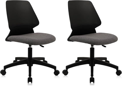 CLATINA Armless Adjustable Height Desk Chair with Wheels, Upholstered Swivel Computer Task Chair, Comfy Small Office Reading Chair for Home & Meeting Room, Black, 2 Pack