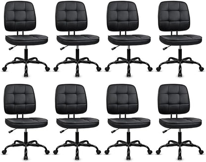 CLATINA Armless Home Office Chair with Lumbar Support and Wheels, Small PU Leather Ergonomic Low Back Desk Chairs No Arms, Adjustable Height 360° Swivel Rolling Computer Task Chair, Black, 8 Pack