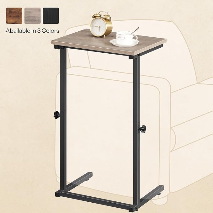 HOOBRO C Shaped End Table, Adjustable Height Sofa Side Table, Slide Under Couch Table, C Shaped Side Table for Small Spaces, for Living Room, Bedroom, Greige and Black BG71SF01