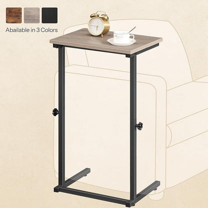 HOOBRO C Shaped End Table, Adjustable Height Sofa Side Table, Slide Under Couch Table, C Shaped Side Table for Small Spaces, for Living Room, Bedroom, Greige and Black BG71SF01