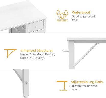 DLisiting 47 inch Desk Fabric Drawers - White Office Vanity Modern Cute PC Writing White Desk with Storage for Bedroom Home Office Computer Desks for Girls Teens Childrens