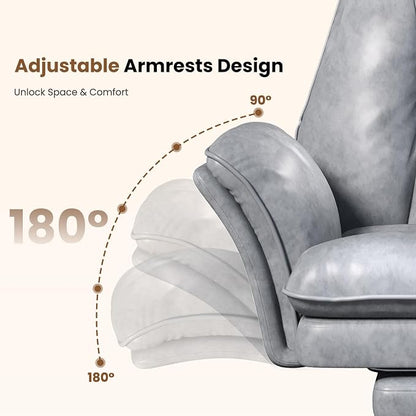 Big and Tall Office Chair, Flip Armrests for Pets & Cross Legged Sitting, Executive Ergonomic Computer Gaming Chair with Foot Rest, Teddy Fleece Wide Seat Reclining Desk Chair, White Vanity Chair