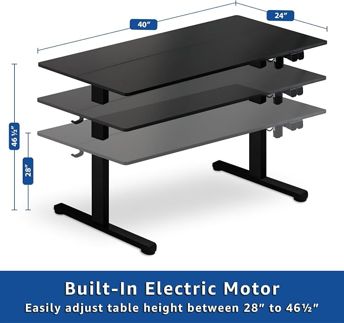 Our Modern Space Height Adjustable 40" Electric Standing Desk - Upgraded Ultra Durable Home Office Large Rectangular Computer Table or Laptop Sit Stand Workstation - 40 x 24 Inch
