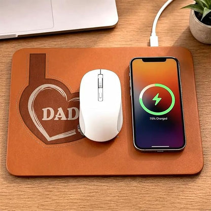 Personalized Leather Charging Mat, Dad Kids Handprints Wireless Charging Desk Mat, Custom Dad Gift from Kids, Fathers Day Gift for Dad, Papa, Grandpa, Daddy 9