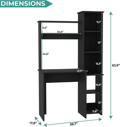 Tuhome Versalles Writing Desk with Two Superior Shelves, Five Side Open Storage Compartments, Space-Saving Modern Workstation Design for Studios and Offices, Ideal for Organization, Books