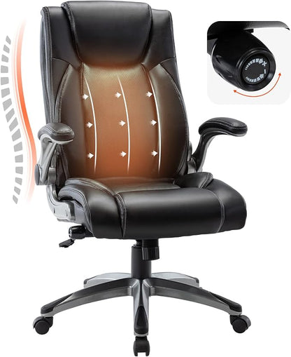 Office Chair Ergonomic Computer Chair, Executive Desk Chair with Adjustable Lumbar Support and Flip-up Arms, Swivel Rolling Work Chair-Black