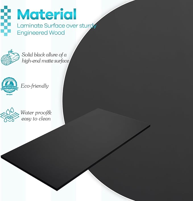 Kaboon 48x18 inches Tabletop, Solid One-Piece Desktop for Sit Stand Desk, Double Desks, L Desk DIY,Wood Countertop Home or Commercial Use,1 inch Thick, Solid Black