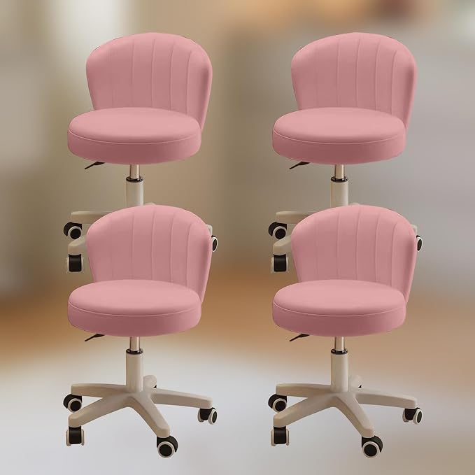 Small Desk Chair Round Rolling Chair with Back PU Leather Height Adjustable Swivel Vanity Work Computer Stool Chair for Home Office Bedroom, Set of 4