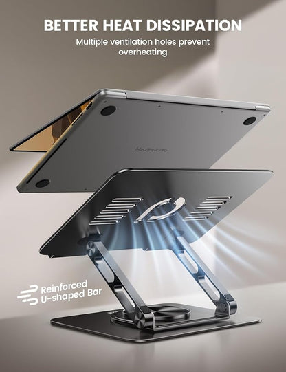 Lamicall Adjustable Laptop Stand for Desk - 360° Rotating Base Ergonomic Computer Stand, Aluminum Laptop Riser Foldable Protable for Office Home fits MacBook Neo Air Pro, Dell, HP (10-17.3'') - Black