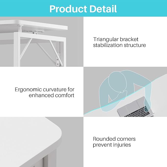 JOYMOOP White Folding Desk - 47.2", No Assembly Large Size Foldable Desk for Home, Office, Wooden Top Folding Computer Desk for Working, Writing, Studying