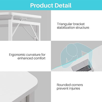 JOYMOOP White Folding Desk - 47.2", No Assembly Large Size Foldable Desk for Home, Office, Wooden Top Folding Computer Desk for Working, Writing, Studying