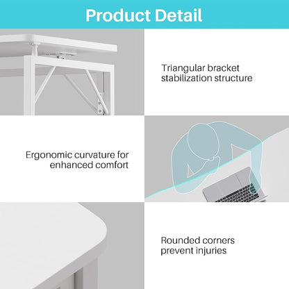 JOYMOOP White Folding Desk - 40", No Assembly Middle Size Foldable Desk for Home, Office, Wooden Top Folding Computer Desk for Working, Writing, Studying