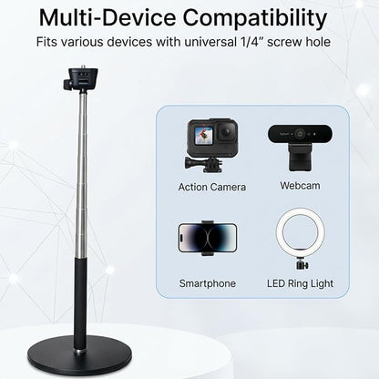 LenTok Webcam Stand for Desk, Telescopic Webcam Mount Camera Stand for Logitech Webcam C922 C930e C920S C920 C615 C960 C920x BRIO 4K NexiGo N60 etc, for Zoom Meetings, Streaming, Video Recording