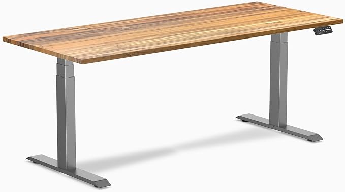 Desky Dual Hardwood Sit Stand Desk - 72x30 Electric Standing Desk - Dual Motor, 3 Stage Adjustable Height Desk - Solid Wood Standing Desk - Whole-Piece Top in Real Teak Wood