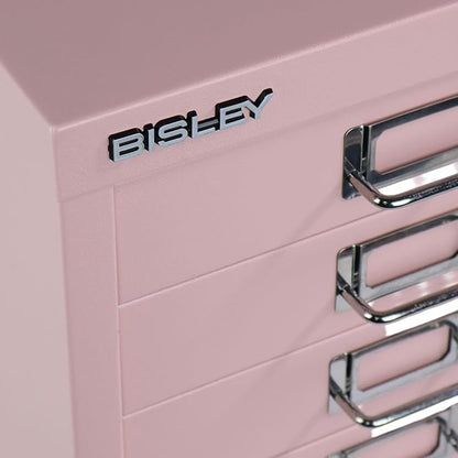 Bisley 5-Drawer Steel MultiDrawer Cabinet - Palest Pink | Chrome Pull Handles with Label Holders, Powder-Coated Steel, Removable Drawers, Desktop Storage, Labels Included