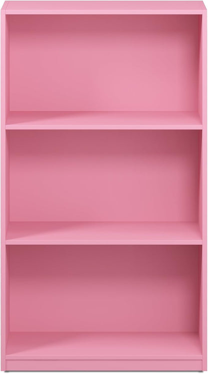 Furinno BASIC Book Shelf, 3-Tier Modern Bookshelf, Bookcase with Open Shelves, 9.3 x 21.8 x 39.5, for Living Room, Bedroom, Home Office, Pink