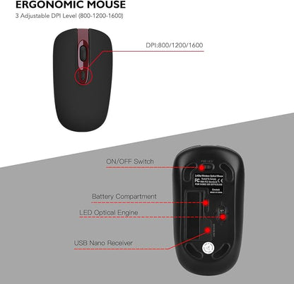 cimetech Wireless Keyboard and Mouse Combo, Compact Silent Ergonomic Scissor Switch Keyboard and Optical Mouse Set, 2.4G Lag-Free Cordless Keyboard Mice for Computer, Mac, Laptop, PC, Windows - Red