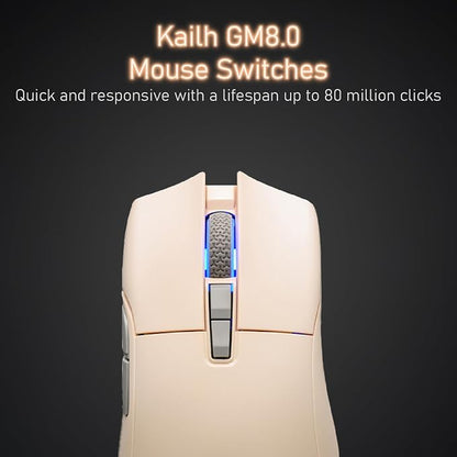 iRocks M31R Wireless Gaming Mouse, Triple Mode 2.4G/ Bluetooth/USB-C Detachable Cable Gaming Mouse, Kailh GM8.0 Switches, Advanced PixArt PAW3395 Optical Sensor, Up to 26,000 DPI - Beige