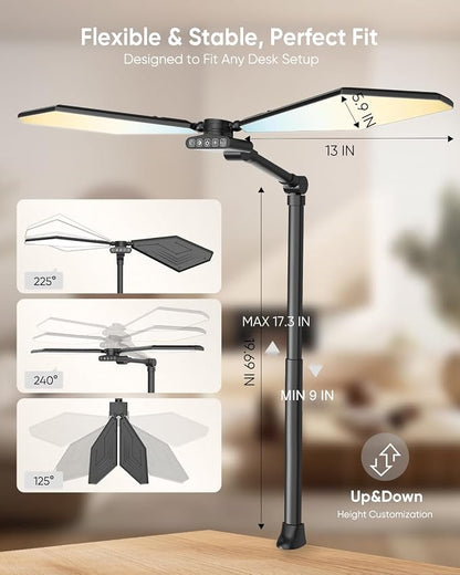 LED Desk Lamp with Clamp, 3600LM 448LEDs Ultra-Bright Architect Desk Light with Remote Control, Desk Light with Stepless Dimming and Stepless Color Temp, Memory Function for Study and Workbench