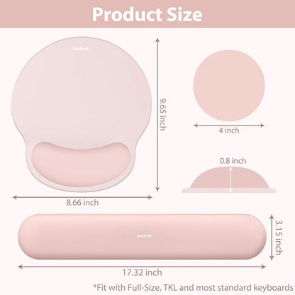 Sushret Mouse Pad and Keyboard Wrist Rest, 3-in-1 Gel Memory Foam Ergonomic Mouse Pad with Wrist Rest Set, Gaming Mousepad Arm Cushion Support for Computer Office Desk Accessories Cute Setup, Pink