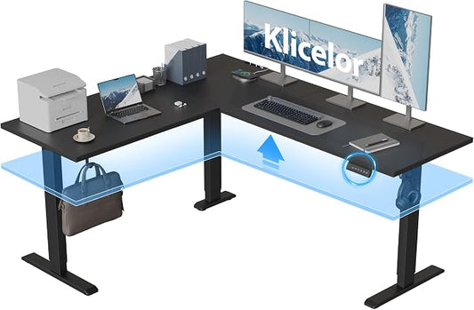Klicelor L Shaped Standing Desk 63 x 55 Inch, Electric Height Adjustable Corner Desk for Home Office Workstation, Ergonomic Sit Stand Computer Table with Memory Controller, Black