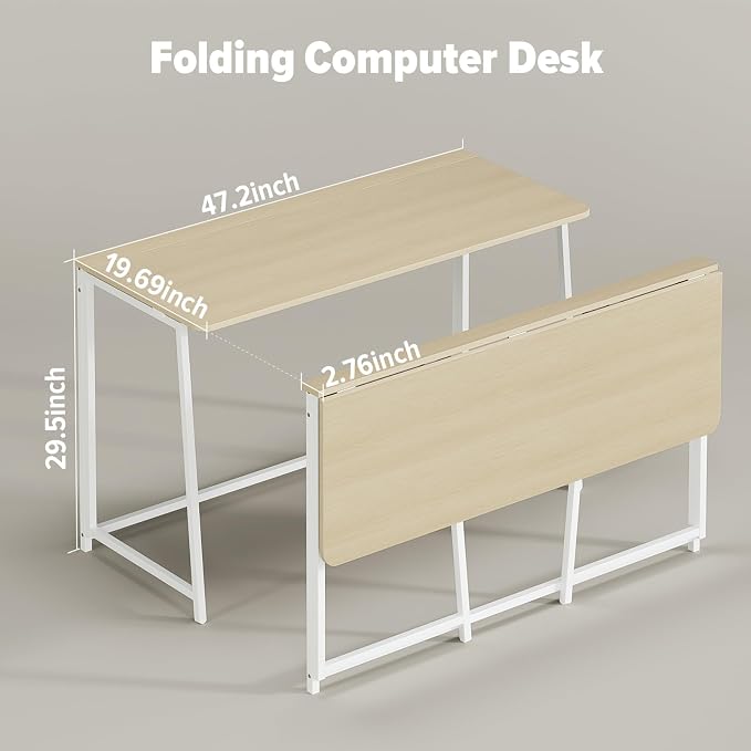WOHOMO Folding Desk, Small Foldable Desk 47.2" for Small Spaces, Space Saving Computer Table Writing Workstation for Home Office, Easy Assembly, Oak