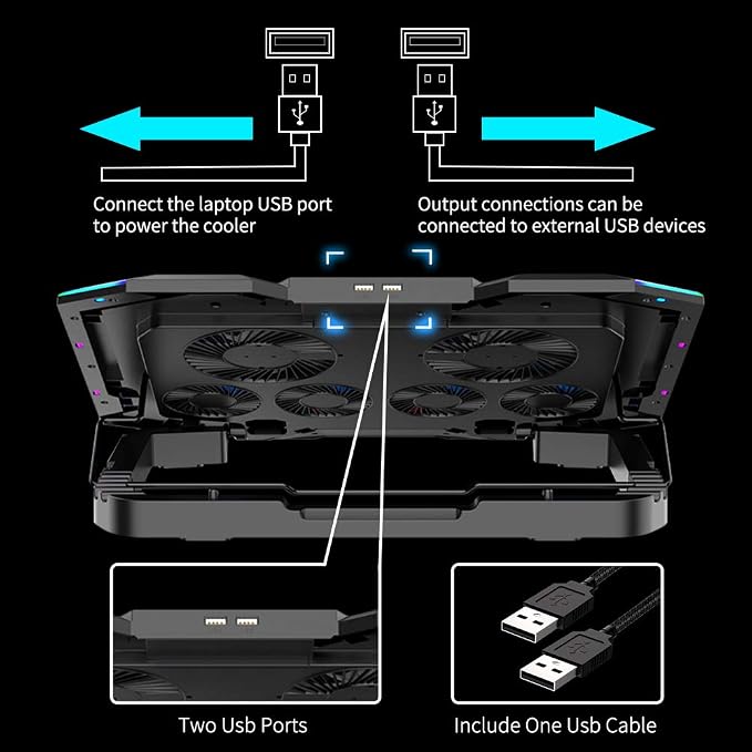 ICE COOREL Gaming Laptop Cooling Pad 15-17.3 Inch, Laptop Fan with 6 RGB Cooling Fans, Laptop Cooling Stand with 6 Height Adjustable, Laptop Cooler with LCD Screen, 2 USB Ports, Phone Stand