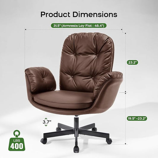 amseatec Criss Cross Office Chair with Armrests & Wheels, Recline 90/135 Lock, 400LBS Big and Tall Executive Office Chair, PU Leather Computer Desk Chair for Home & ADHD（Brown）