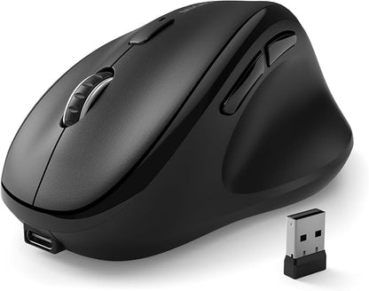 Bluetooth Wireless Mouse Ergonomic Vertical for Laptop Computer Macbook iPad Tablet Rechargeable Silent Click USB Carpal Tunnel Right Hand Compatible with Windows iOS Mac OS Android Black