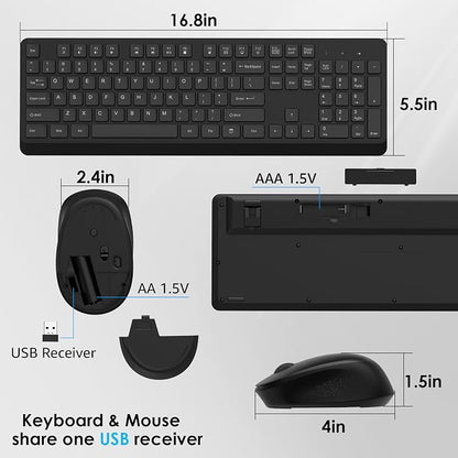 BKA BYA Wireless Keyboard and Mouse Combo,Full Size Quiet Bluetooth Keyboard and Mouse, 2.4GHz USB Receiver, Cordless Silent Keyboard and Mouse for PC, Windows, MAC, Laptop, Black