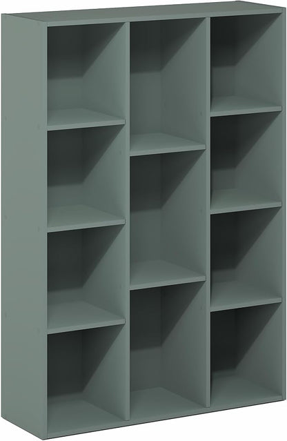 Furinno LUDER Book Shelf, 11-Cube Bookshelf, Reversible Bookcase, 9.4 x 29.1 x 41.7, Easy Assembly, for Living Room, Bedroom, Home Office, Sage Green