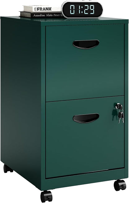 Polup 2 Drawer File Cabinet with Lock, Small Rolling Filing Cabinet for Home Office, Metal Mobile File Cabinets on Wheels, Under Desk Office Cabinets for Letter Size Folders - Assembly Required