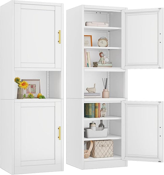pozdeg 67" Tall Narrow Storage Cabinet, Metal Bathroom Cabinet with 2 Doors & 4 Adjustable Shelves, Freestanding Slim Pantry Organizer for Bathroom Kitchen Living Room (White)