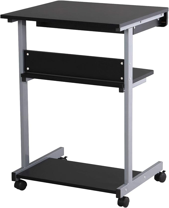 Topeakmart Mobile Compact Computer Desk Cart for Small Spaces, Work Workstation, Writing Desk Table with Drawers and Printer Shelf on Wheels