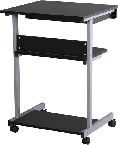 Topeakmart Mobile Compact Computer Desk Cart for Small Spaces, Work Workstation, Writing Desk Table with Drawers and Printer Shelf on Wheels