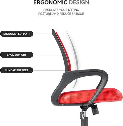 Office Chair, Ergonomic Mid-Back Mesh Desk Chair with Lumbar Support, Adjustable Height Computer Chair with Rolling Wheels Design,Comfy Armrest for Work, Study, Gaming, 8 Pack, Red