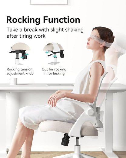 Hbada Office Desk Chair with Flip-Up Armrests and Saddle Cushion, Ergonomic Office Chair with S-Shaped Backrest, Swivel, Mesh, Grey