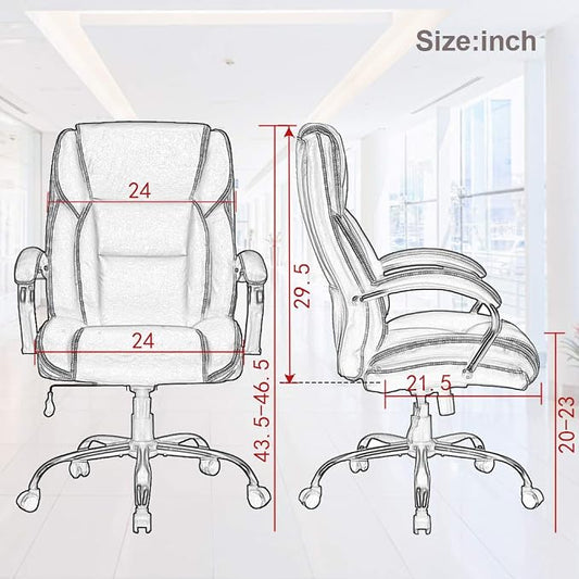 Office Chair 500lbs Wide Seat Ergonomic Desk Chair PU Leather Computer Chair Task High Back Executive Chair with Lumbar Support Armrest Adjustable Chair for Heavy People, White