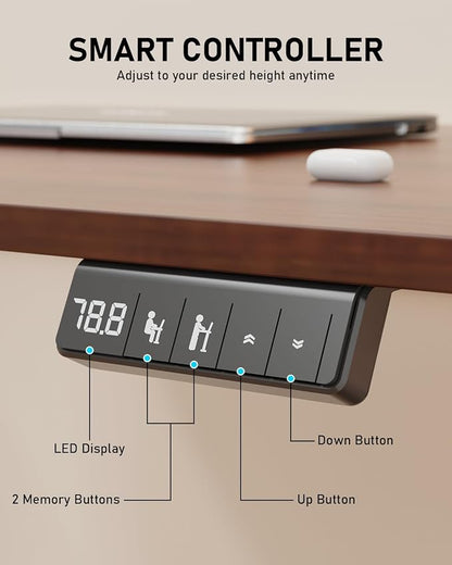 40" Electric Standing Desk Adjustable Height, Sit Stand up Desk for Home Office & Computer Workstation, 2 Memory Height Settings, Splice Board, 2 Hooks, Black Frame/Walnut Top