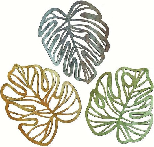 Palm Leaves Wood Wall Decor , 3Pcs Tropical Wall Art Jungle Decor, Wooden Natural Leaves Plant Wall Decor, Vintage Tropical Plant Plaque for Home Living Room Kitchen Bedroom Bathroom & Garden, Yellow&Blue&Green