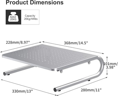 suptek Monitor Stand Riser,Computer Monitor Laptop Stand Riser for Desk,Vented Metal Platform Monitor Stand,4 inches Height Underneath Storage for Office,School Supplies(MST004S)