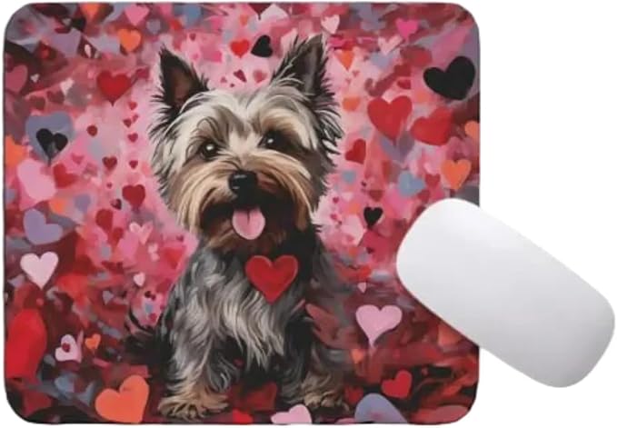 Yorkshire Terrier Mouse Pad Dog with Red Hearts Pattern Non-Slip Rubber Mouse Pad Puppy in Love Mouse Pad for Home Office Work Desk Computer Desktop Laptop for Dog Lovers