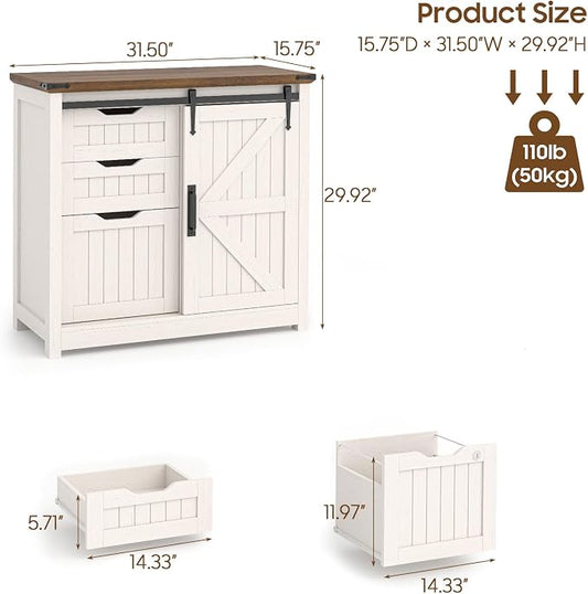 Vabches Lateral File Cabinets with Adjustable Shelf, Farmhouse Filing Cabinet for Home Office, Filing Organization Storage Cabinets with Sliding Barn Door for Hanging Files Letter/A4.
