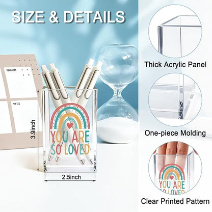 You Are So Love Acrylic Cosmetic Holder, Rainbow Heart Inspirational Quotes Desk Organizer for Home Office Library Classroom Desk, Pen Holder Gifts For Women Men Friends Daughter Son